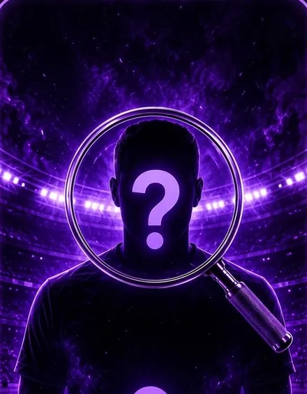 A silhouetted player behind a magnifying glass, a question mark where the face should be.